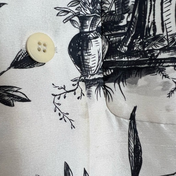 VINTAGE Silk Toile Japanese Print High Neck Button Front Long Nehru Jacket 4 - Picture 5 of 5